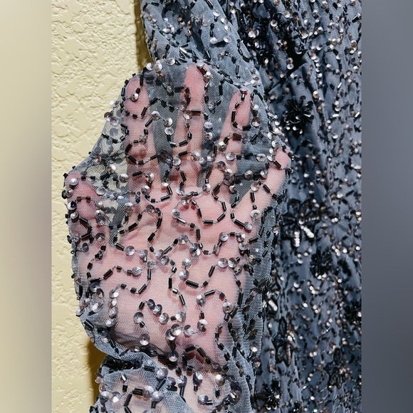 NWT Adrianna Papell Beaded Cocktail Dress Dusty Blue Size 6P - Picture 8 of 10